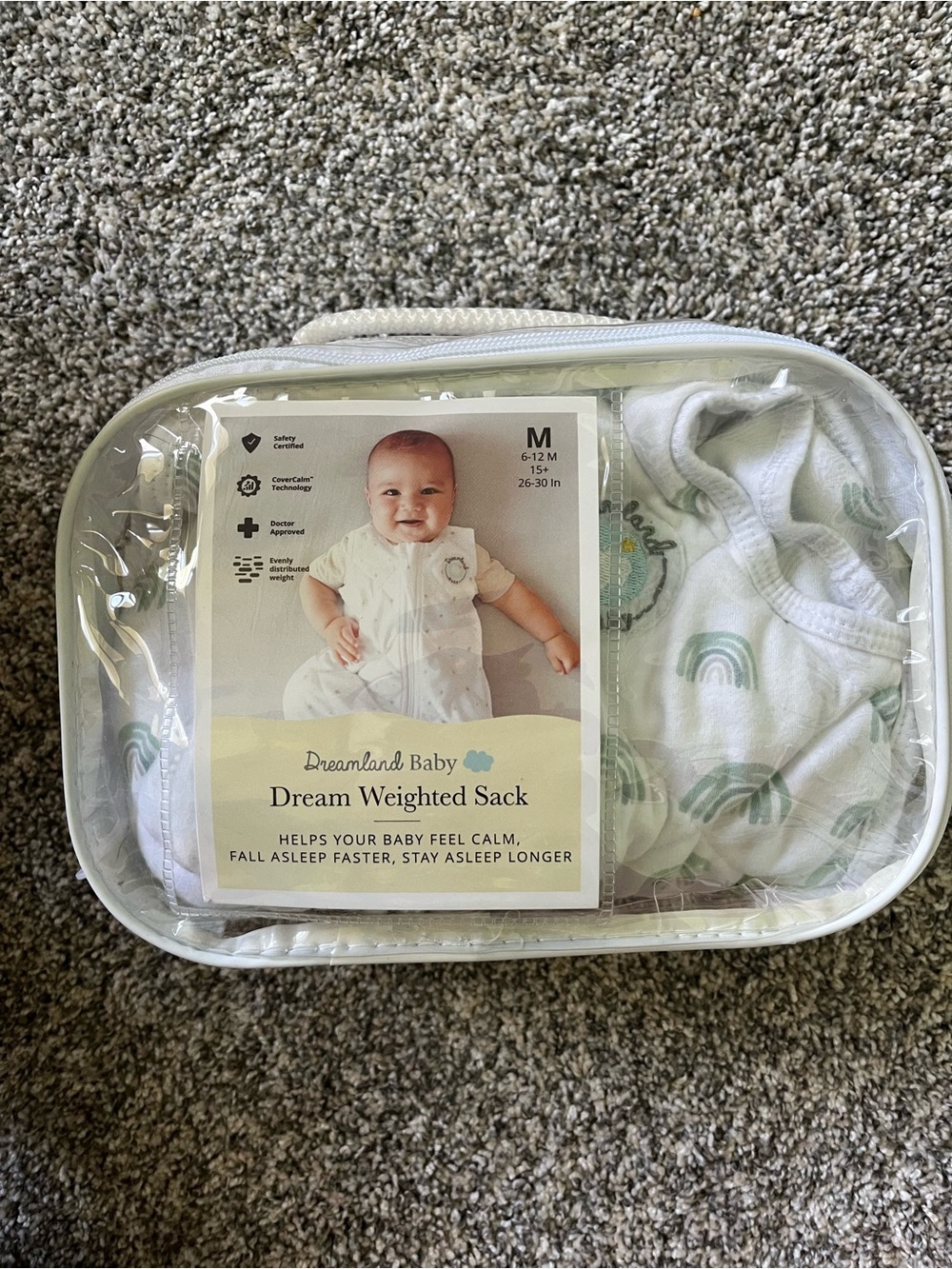 Dreamland Baby Sleep Sack - White with Light Green Rainbows - Picture 3 of 3